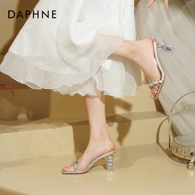 Сандалии DAPHNE Шлепанцы Silver каблук 8 см женские - изображение 8