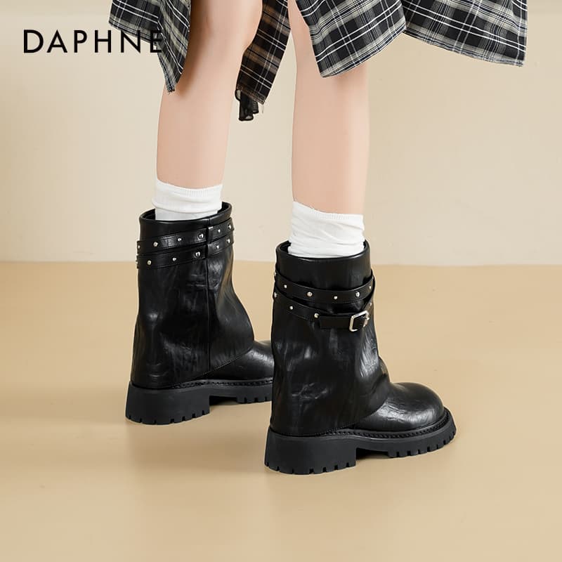 Сапоги DAPHNE Ботильоны Черный [Городской Шик Стиль Пряжки для ремня 4CM Высота каблука] Женские - изображение 7