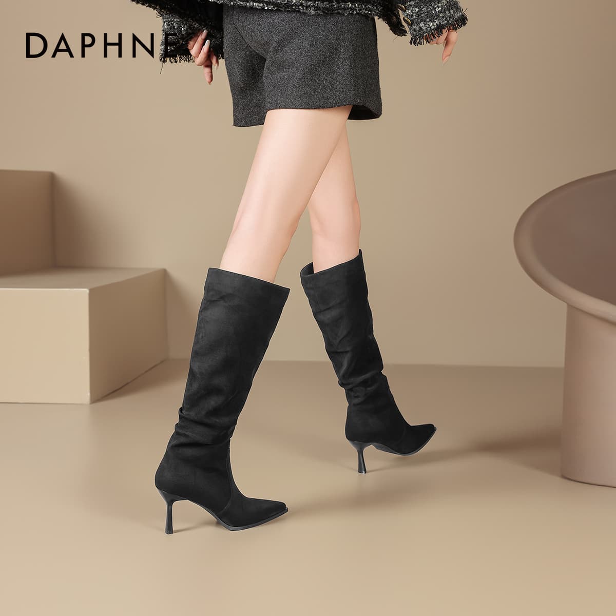 Ботинки DAPHNE Колено High Ботинки Черный Женские - изображение 6