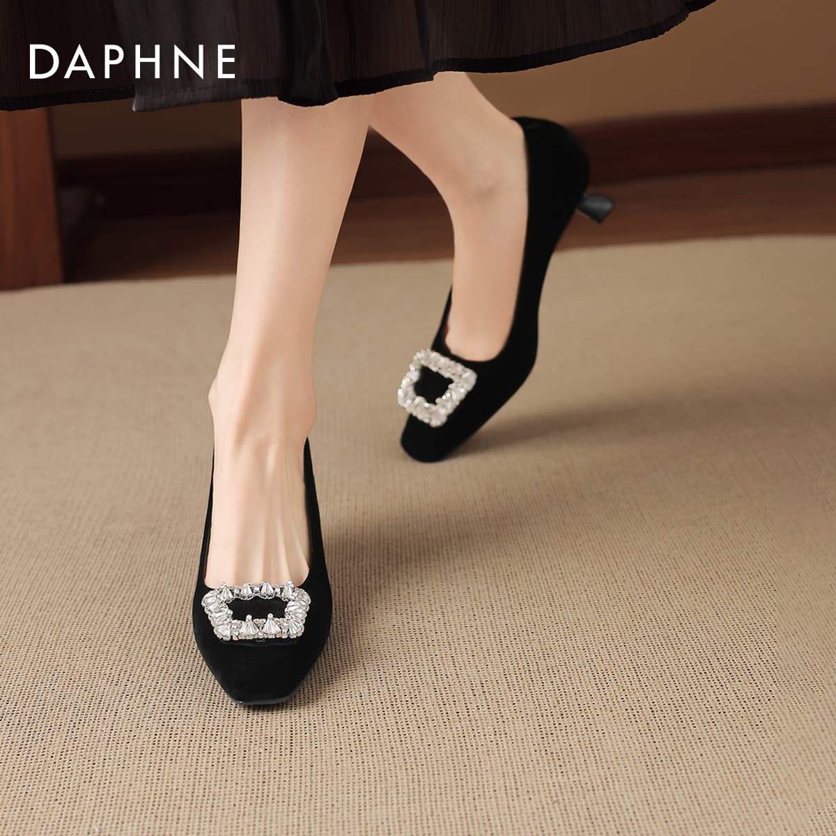 Туфли DAPHNE Высокие каблуки Low Топ Черный Женские - изображение 6
