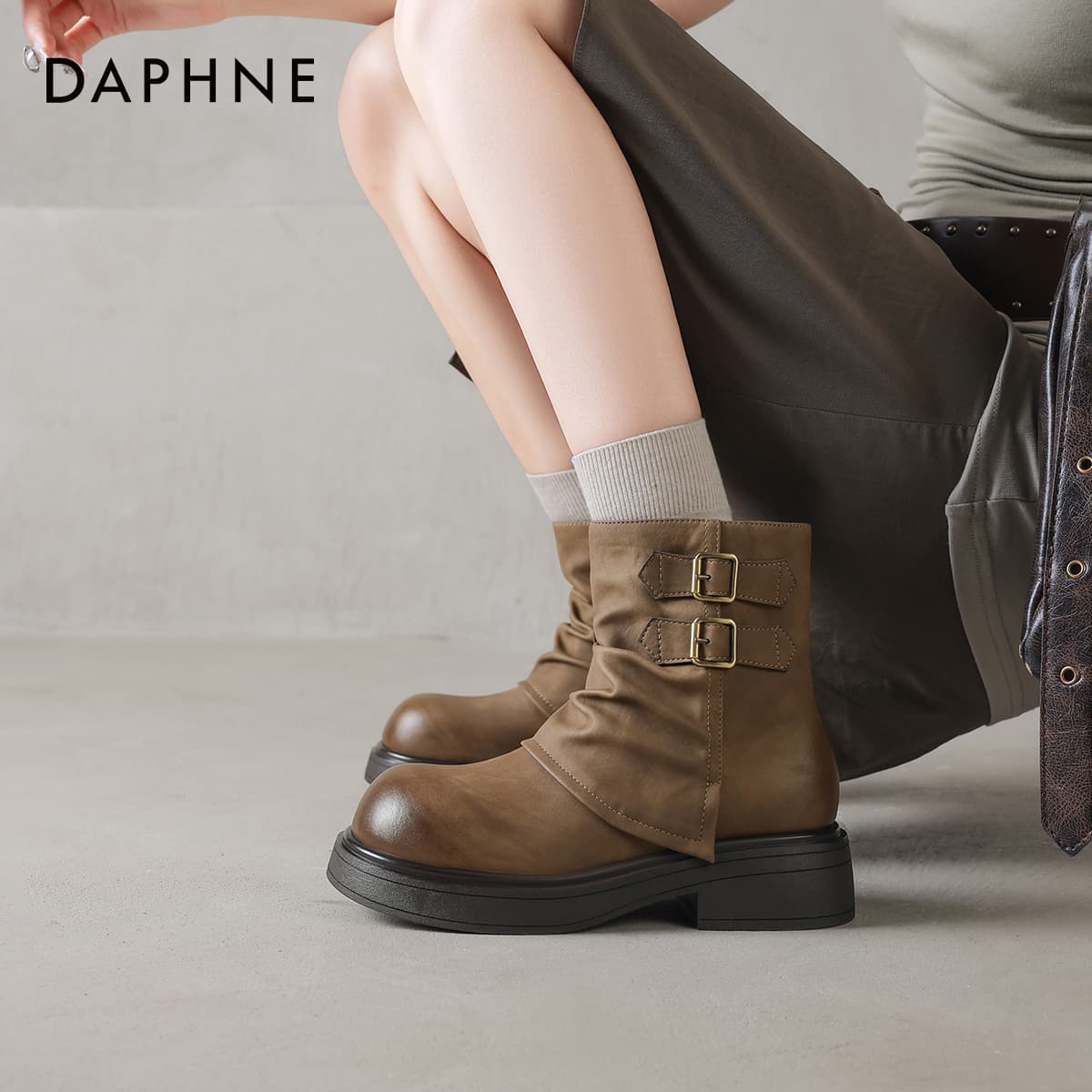 Сапоги DAPHNE ботильоны хаки высота каблука 4,4 см женские - изображение 4
