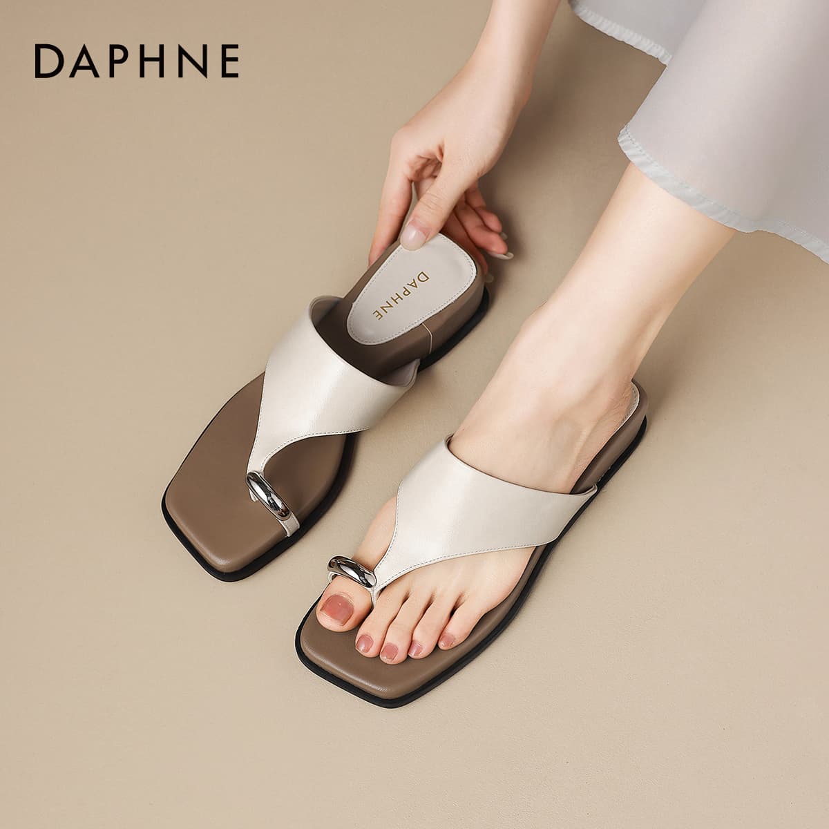 Сандалии с ремешком DAPHNE Пляжные сандалии Бежевые Женские - изображение 8