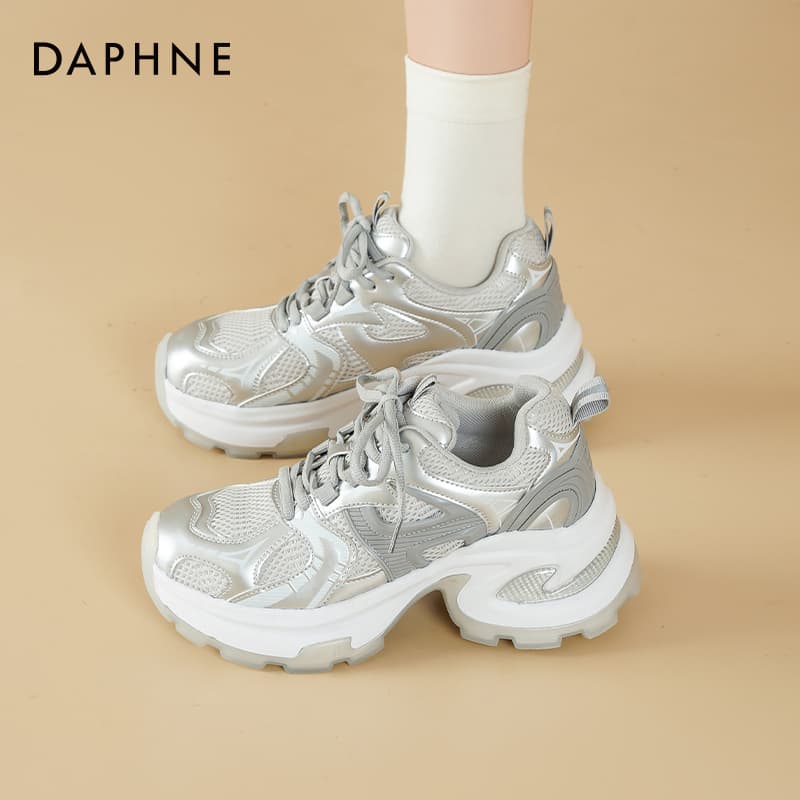 Кроссовки DAPHNE Массивные кроссовки High Топ Серебряный [6 см Высота каблука] Женские - изображение 7