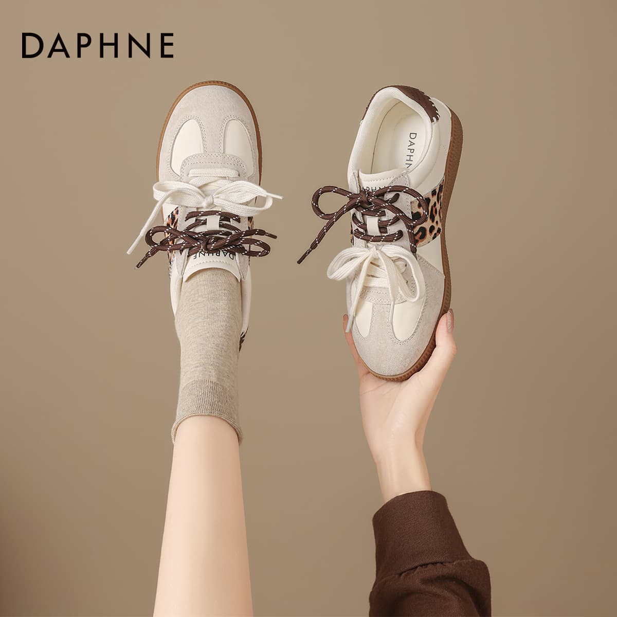 Кроссовки DAPHNE Кеды немецкой армии (GAT) Low Топ Бежевый Леопардовый принт Женские - изображение 6
