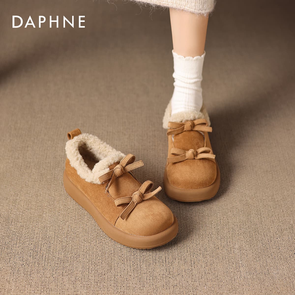 Ботинки зимние DAPHNE Ткань Принцесса LIKE Элегантность Бант Утолщенный и с флисовой подкладкой Термический Легкий Противоскользящий - изображение 6