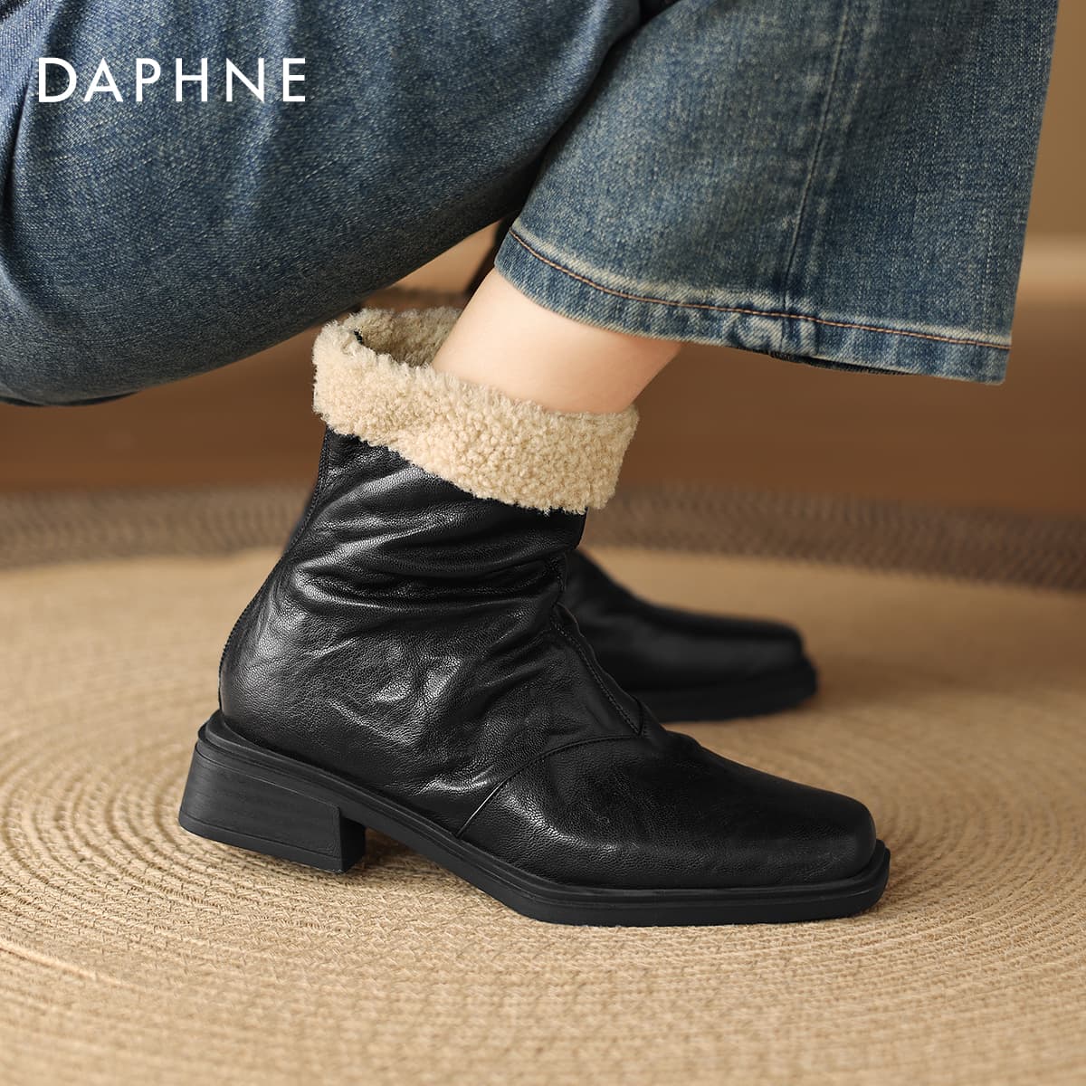 Сапоги DAPHNE Синтетическая кожа Французский винтаж Однотонный Утолщенный и с флисовой подкладкой Ветрозащитный Термический - изображение 4