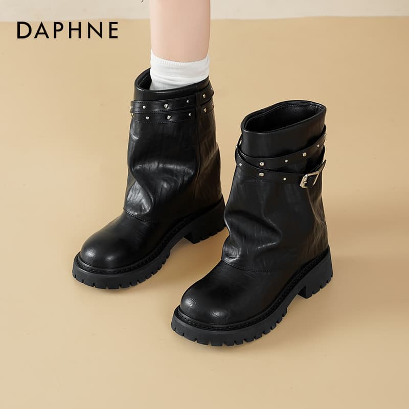 Сапоги DAPHNE Ботильоны Черный [Городской Шик Стиль Пряжки для ремня 4CM Высота каблука] Женские - изображение 4