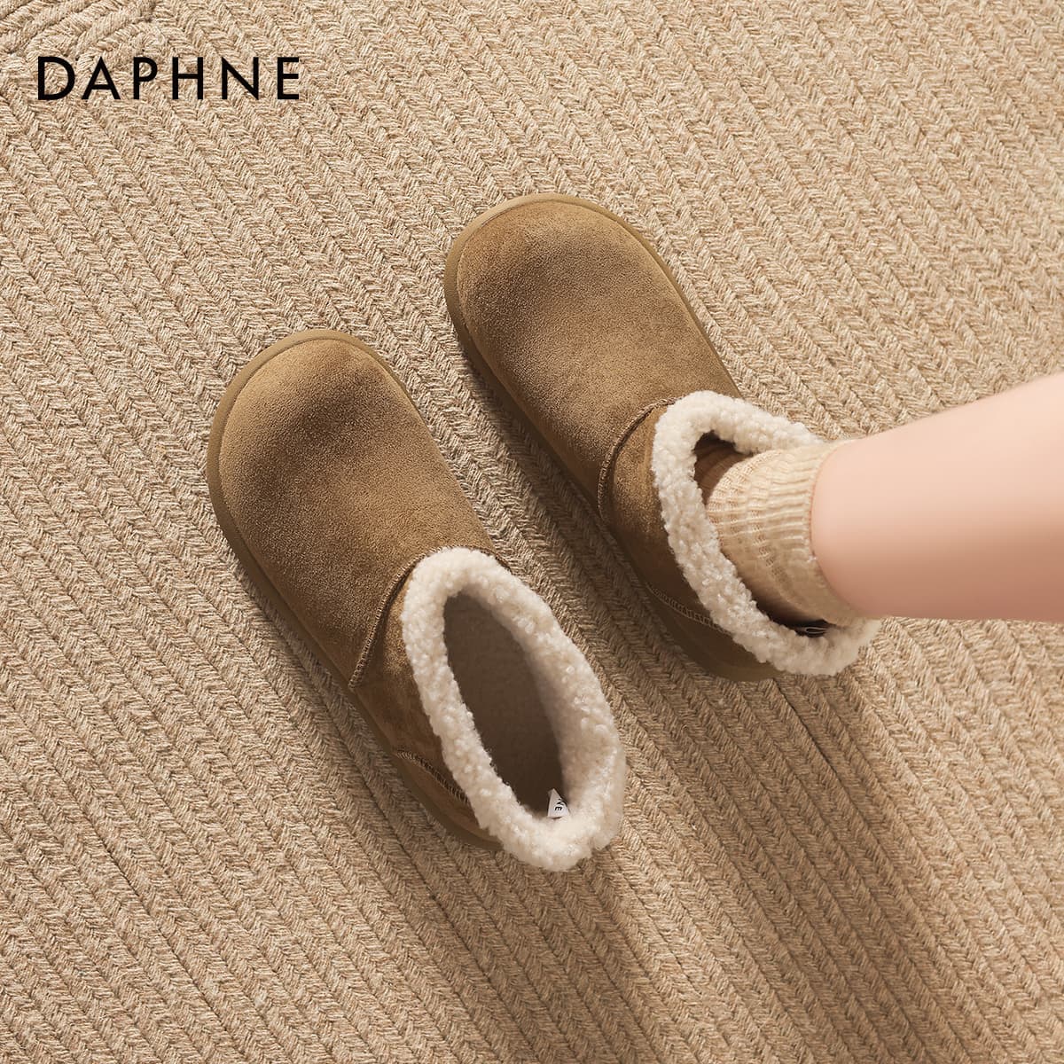 Ботинки зимние DAPHNE Ткань Стиль Майярд Однотонный Утолщенный и с Флисовой Подкладкой Термический Флис Обувь 11,5 см Снежные Ботинки - изображение 8