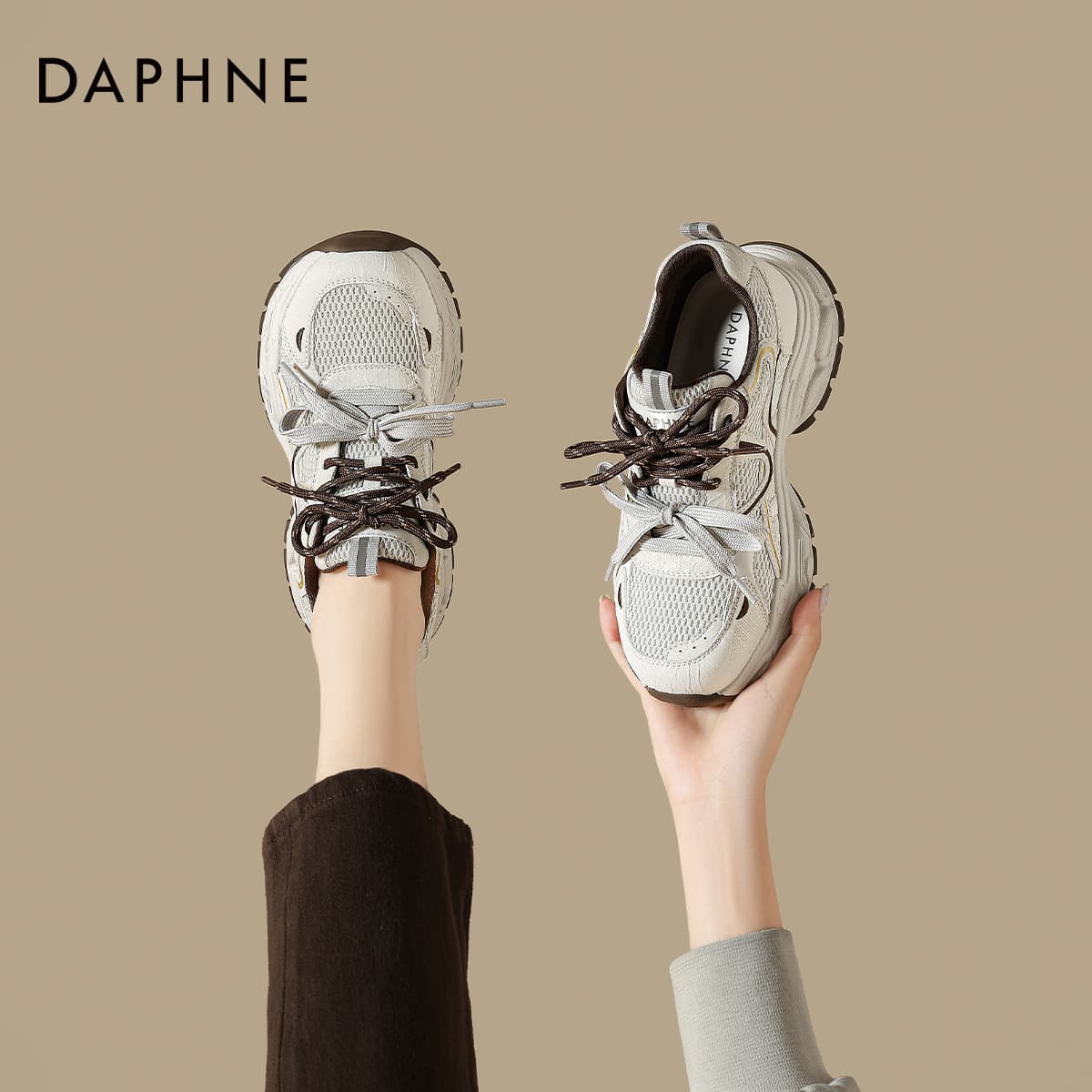 Кроссовки DAPHNE Массивные кроссовки Low Топ Серо-коричневый Женские - изображение 7