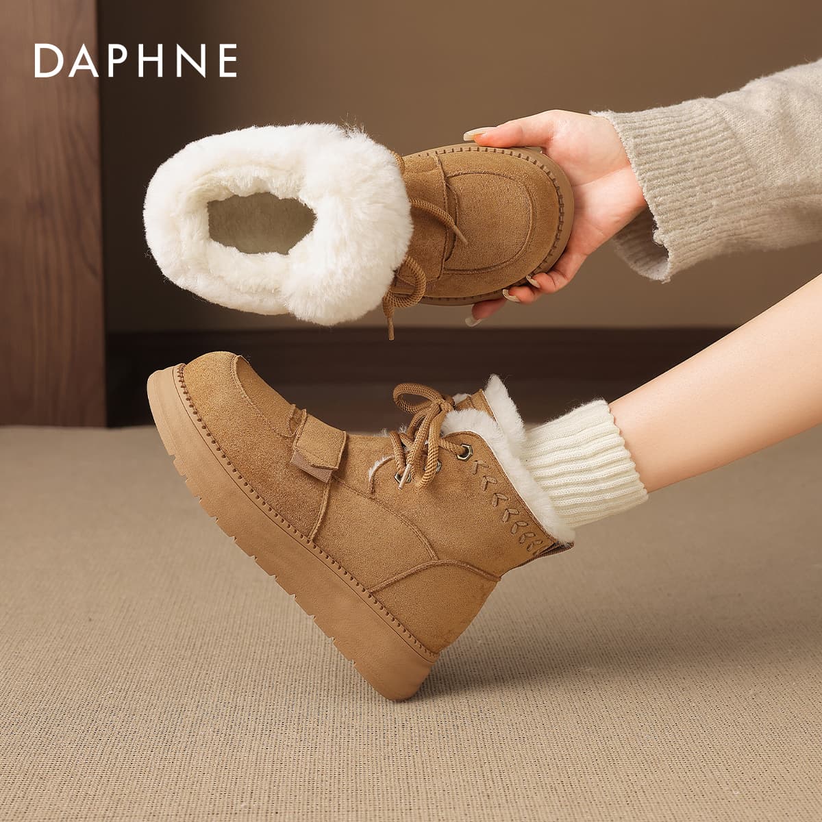 Ботинки зимние DAPHNE Сноубутсы Хаки Высота каблука 4CM Женские - изображение 6