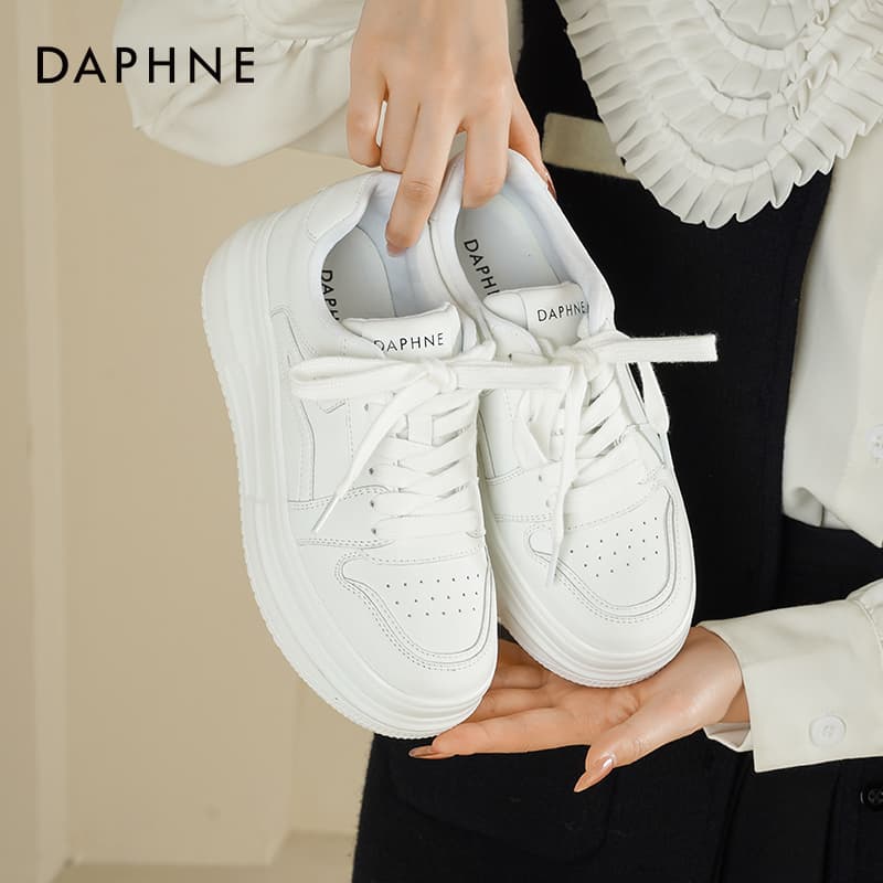 Кроссовки DAPHNE Скейтборд Кроссовки Low Топ Белые [5 5 см Платформа] Женские - изображение 7