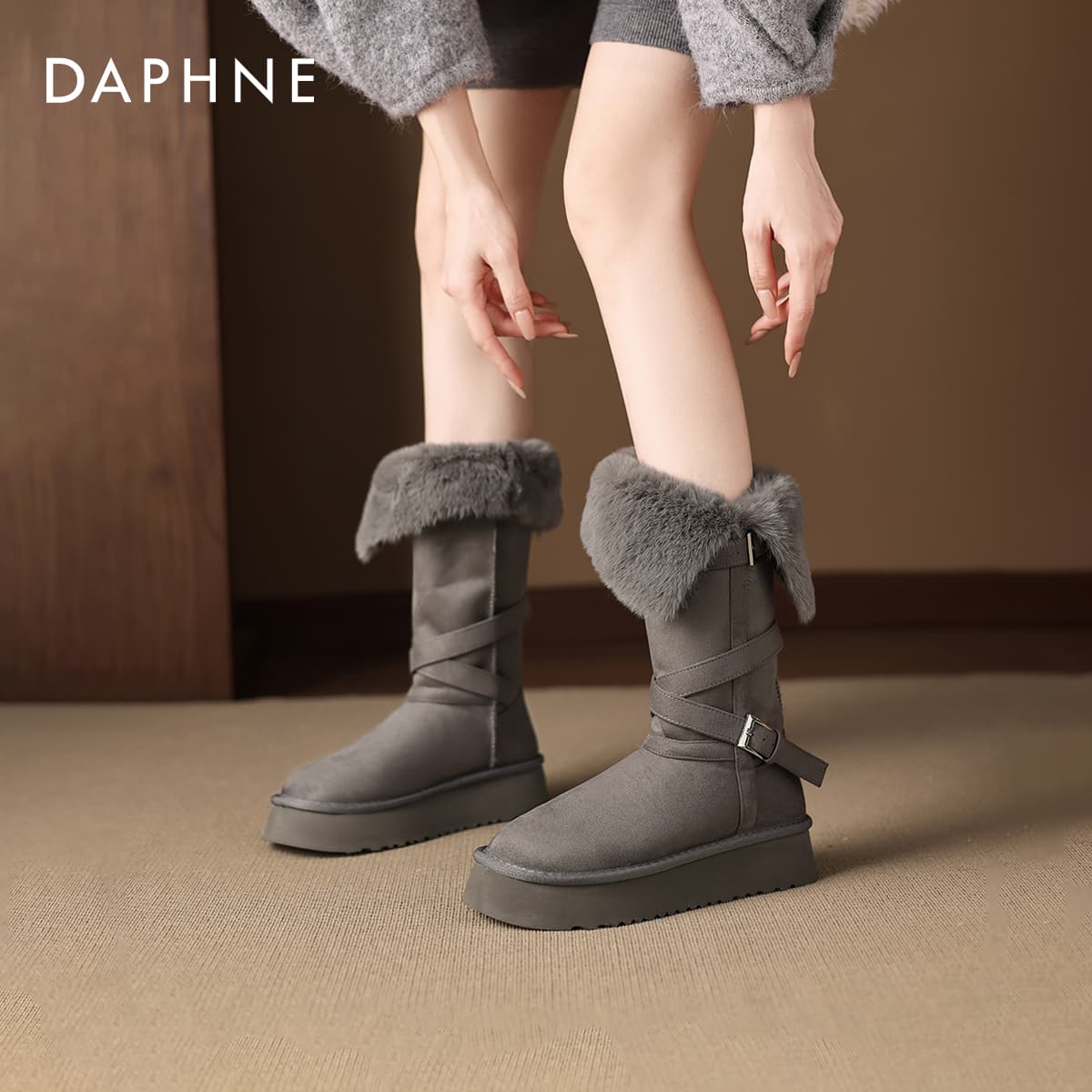 Ботинки зимние Daphne Сноубутсы Мокко Серый с Флисовой Подкладкой Женские - изображение 6