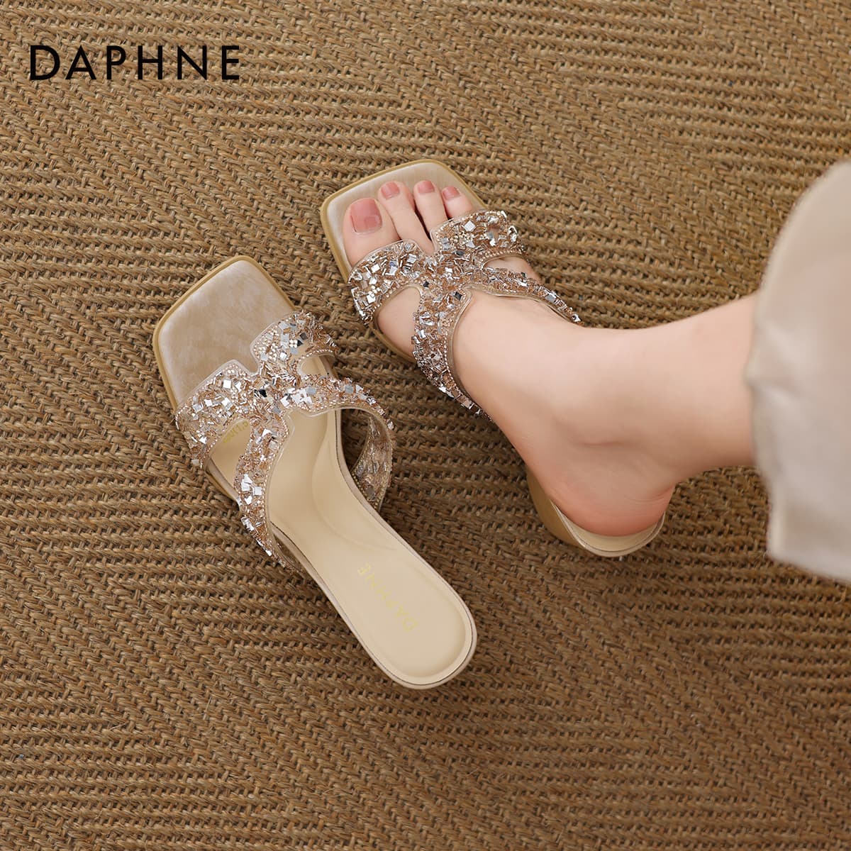 Сандалии DAPHNE Шлепанцы Шампанское [Высота каблука 8,5 см] Женские - изображение 5