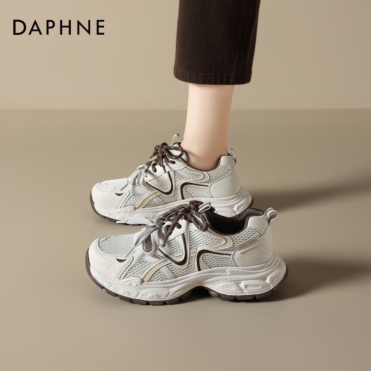 Кроссовки DAPHNE Массивные кроссовки Low Топ Серо-коричневый Женские - изображение 4