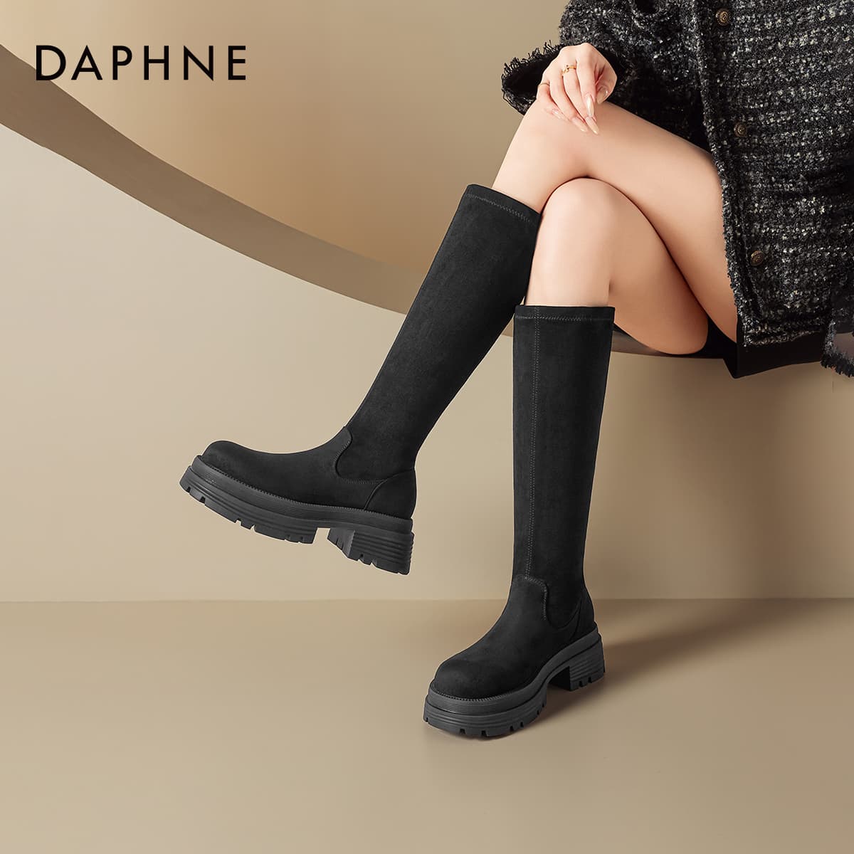 Ботинки DAPHNE Высокие сапоги до колена Черный Женские - изображение 4