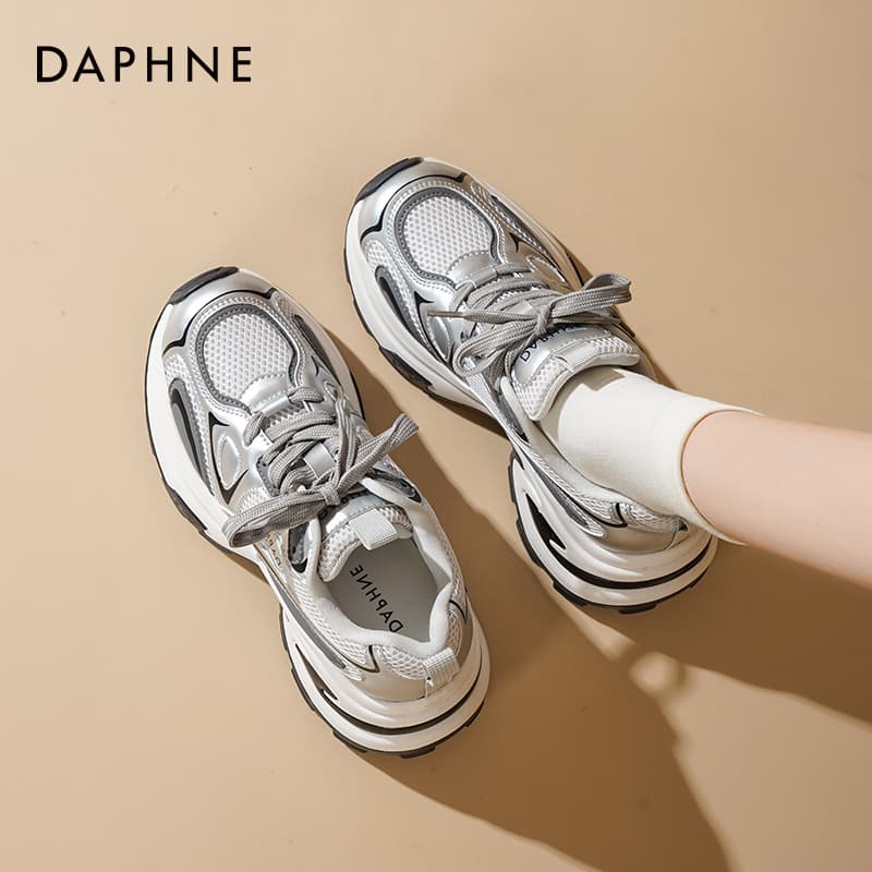 Кроссовки DAPHNE Массивные кроссовки MID Топ Серебряный [6,5 см Высота каблука] Женские - изображение 8