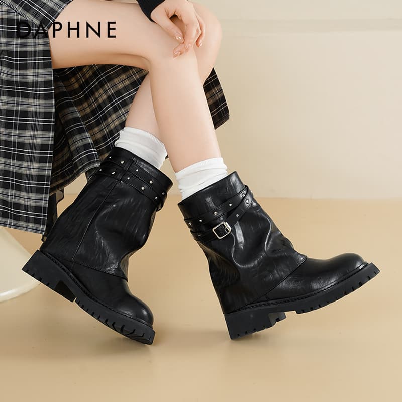 Сапоги DAPHNE Ботильоны Черный [Городской Шик Стиль Пряжки для ремня 4CM Высота каблука] Женские - изображение 8