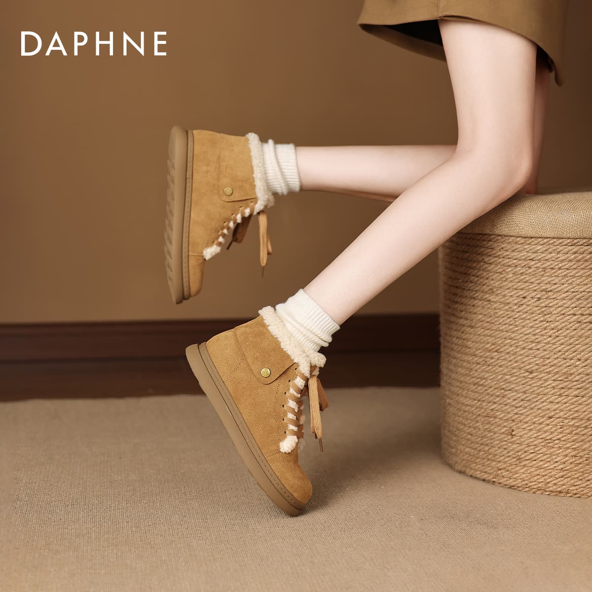 Ботинки DAPHNE Армейские ботинки Caramel Высота каблука 2,5 см Женские - изображение 8