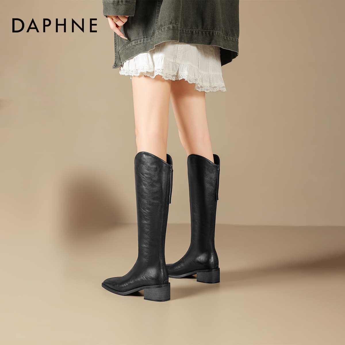 Ботинки DAPHNE Колено High Ботинки Черный Женские - изображение 5