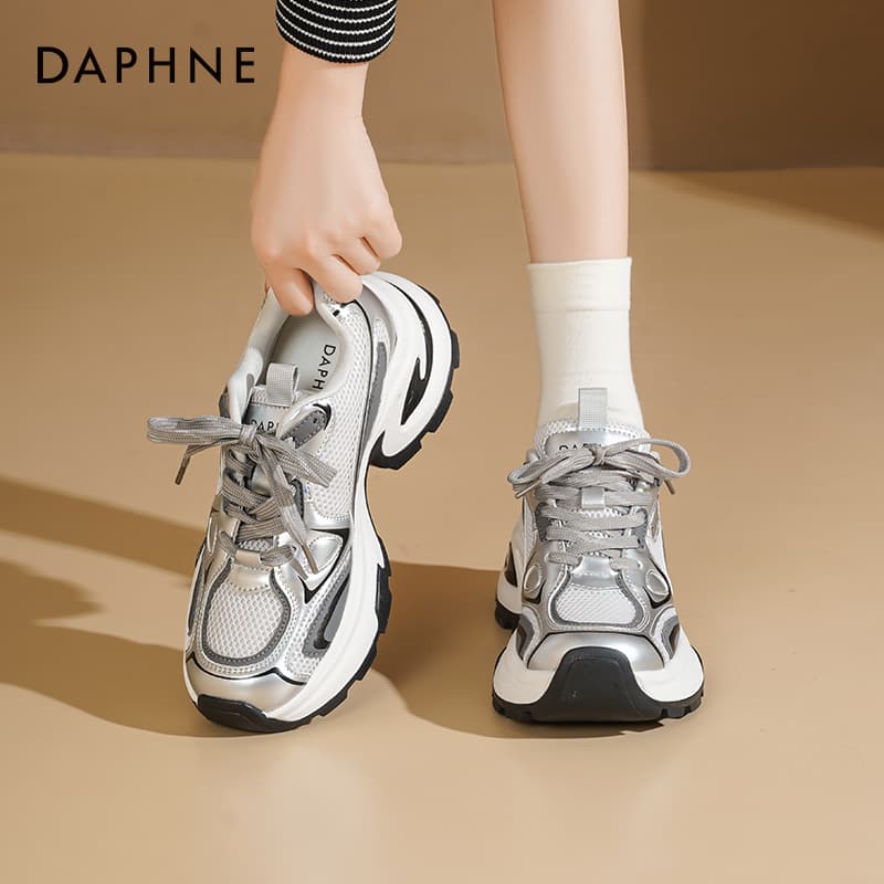 Кроссовки DAPHNE Массивные кроссовки MID Топ Серебряный [6,5 см Высота каблука] Женские - изображение 6