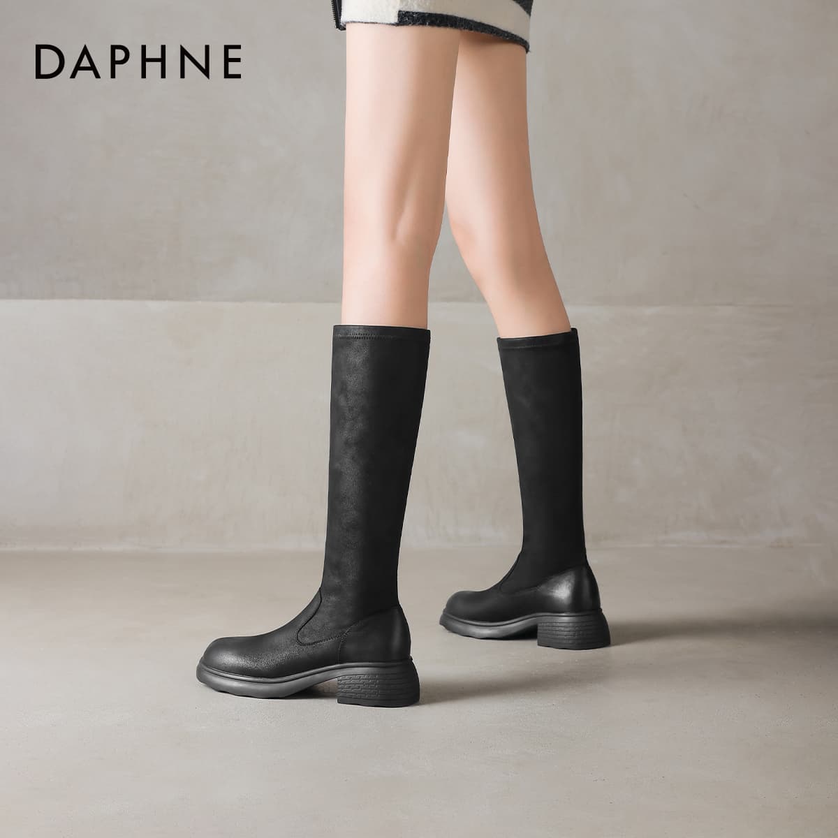 Ботинки DAPHNE Колено Высокие сапоги Черные Женские - изображение 4