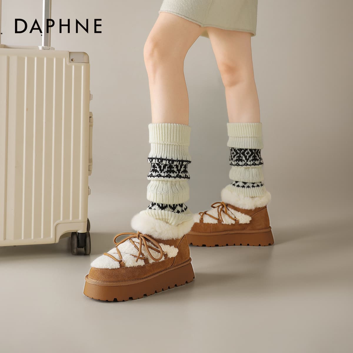 Ботинки зимние DAPHNE Горпкор (Gorpcore) Утолщенный и с флисовой подкладкой цветовой блок пэчворк противоскользящая термическая обувь - изображение 6
