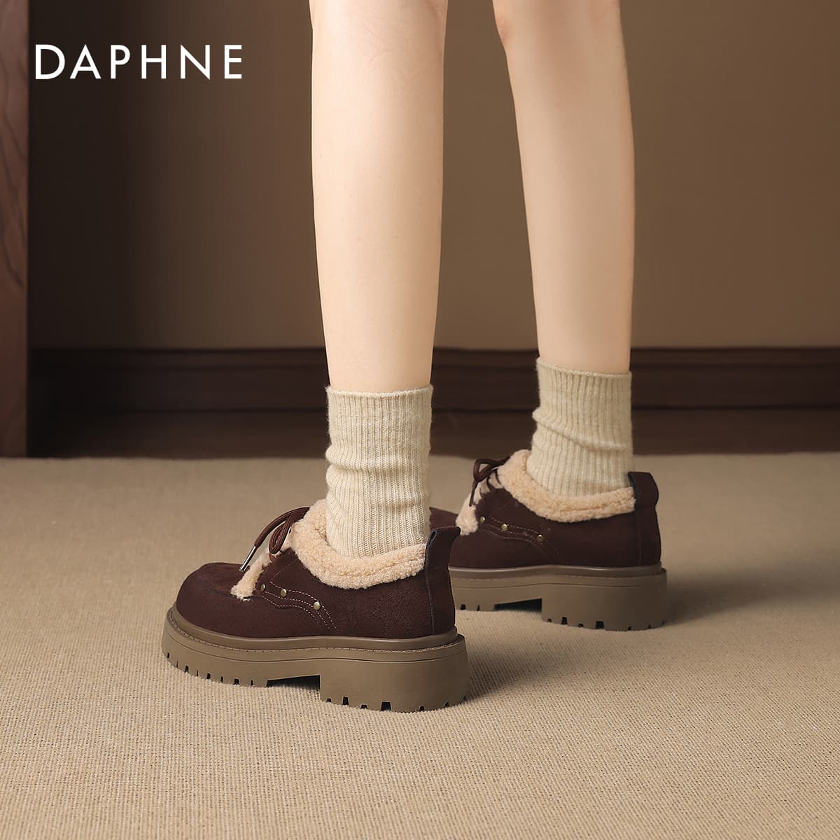 Ботинки зимние DAPHNE Ткань Стиль Майярд Однотонный Утолщенный и с Флисовой Подкладкой Термостойкие Противоскользящие Снежные Ботинки - изображение 7