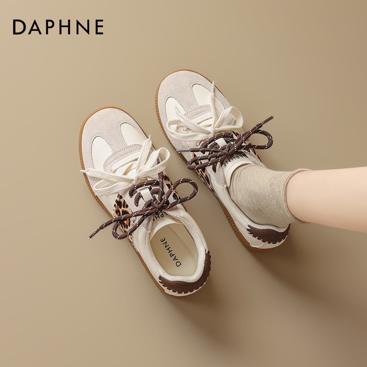 Кроссовки DAPHNE Кеды немецкой армии (GAT) Low Топ Бежевый Леопардовый принт Женские - изображение 4