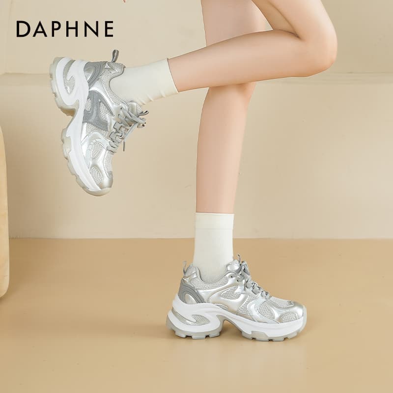 Кроссовки DAPHNE Массивные кроссовки High Топ Серебряный [6 см Высота каблука] Женские - изображение 4