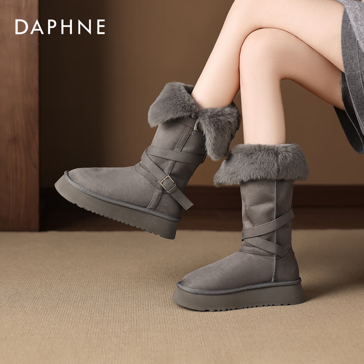 Ботинки зимние Daphne Сноубутсы Мокко Серый с Флисовой Подкладкой Женские - изображение 3