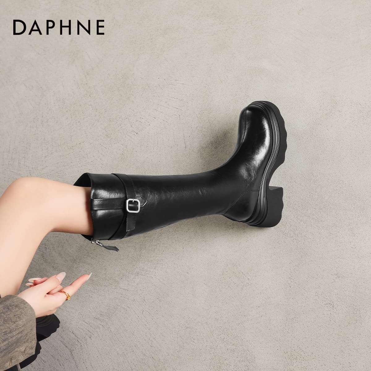 Ботинки DAPHNE Колено High Ботинки Черный Женские - изображение 5