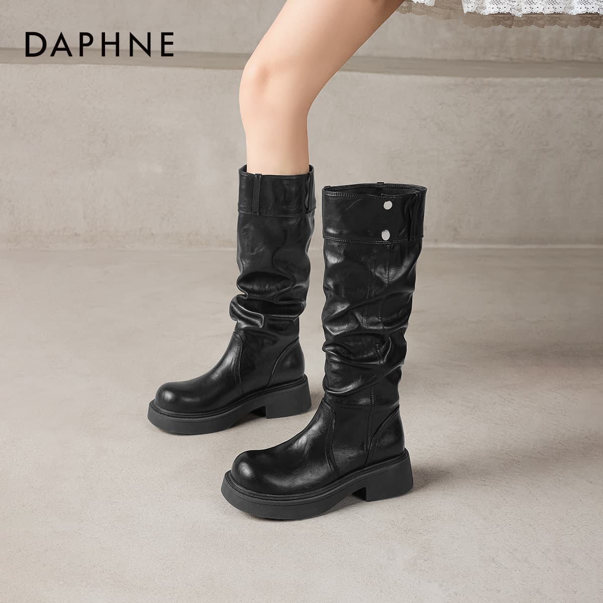 Ботинки DAPHNE Колено High Ботинки Черный Женские - изображение 5