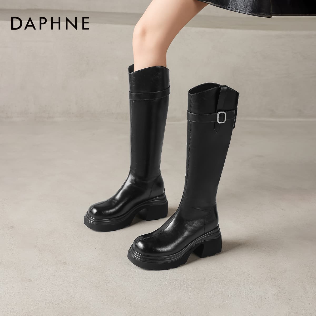 Ботинки DAPHNE Колено High Ботинки Черный Женские - изображение 4