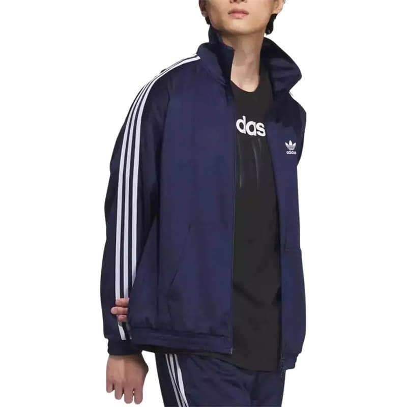Куртка Adidas Originals Trefoil Винтажный воротник-стойка универсальная полосатая куртка унисекс - изображение 4