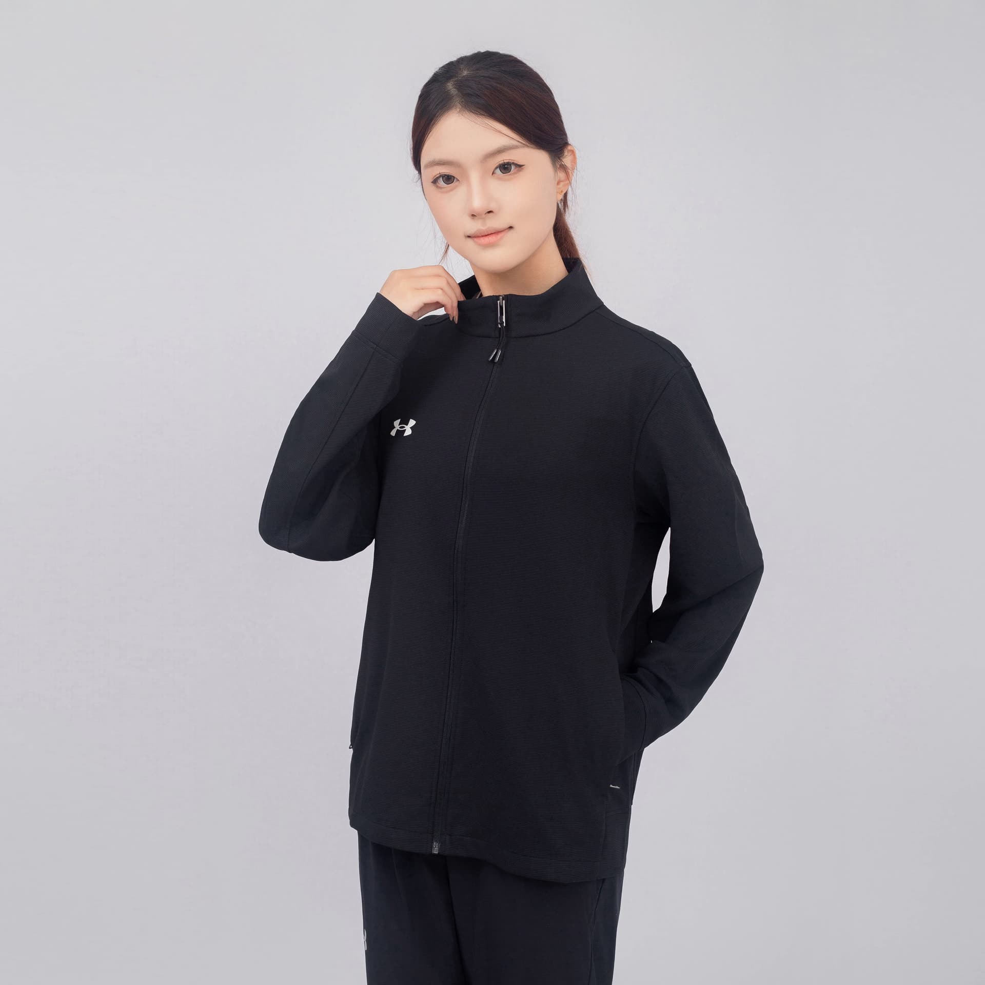 Куртка Under Armour Трикотажная ткань Воротник-стойка Куртка Унисекс Черный - изображение 5