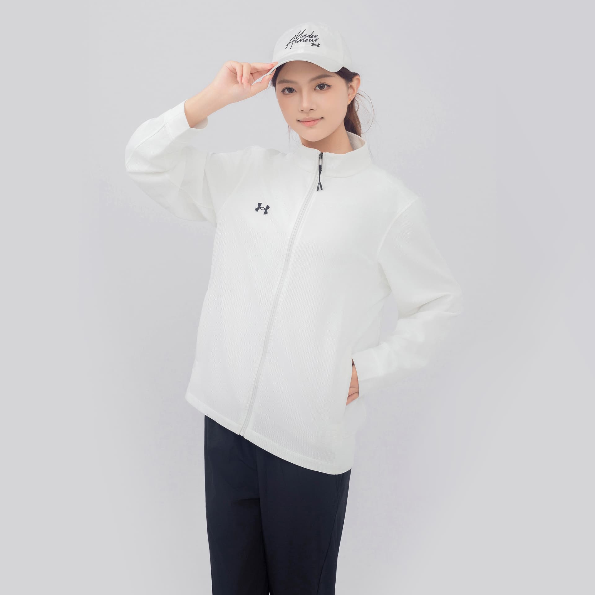 Куртка Under Armour Трикотажная ткань Воротник-стойка Куртка Унисекс Белый - изображение 5