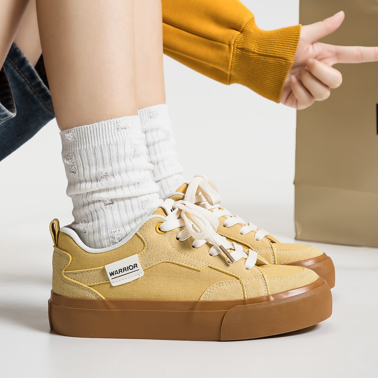 Кроссовки Warrior Low Топ Скейтборд Кроссовки Женские Желтые - изображение 4