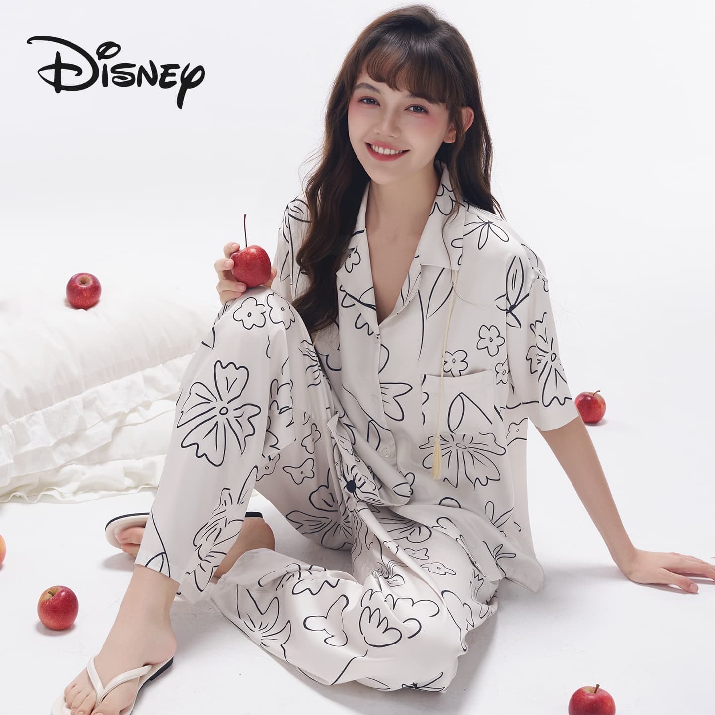 Пижама Disney Mickey SERIES Молочный белый Цветочный Микки маус Набор волшебных цветов Женские Пижамные комплекты - изображение 1