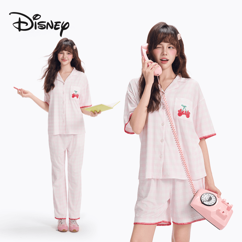 Пижама Disney Minnie Series Минни Черри Клетка ТРИ Штуки Набор Волшебный Цветочный Женские Пижамные Комплекты - изображение 2