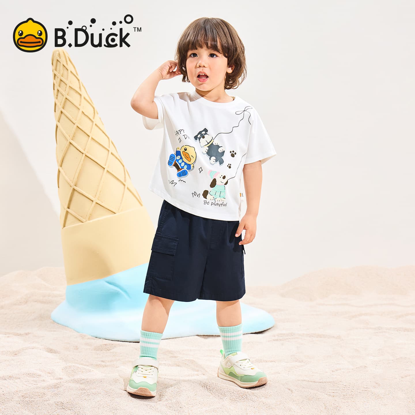 Футболка B.Duck Круглый вырез Короткий рукав T-рубашки Разборный обруч И Лето Подростки - изображение 7