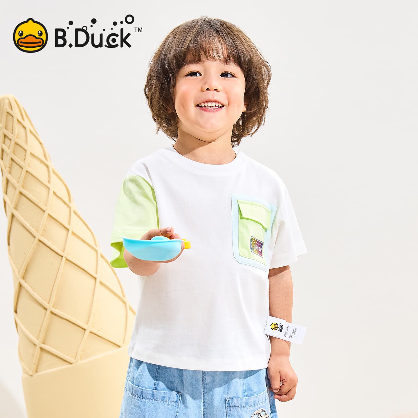 Футболка B.Duck Круглый вырез Короткий рукав T-рубашки Разборный обруч И Лето Подростки - изображение 3