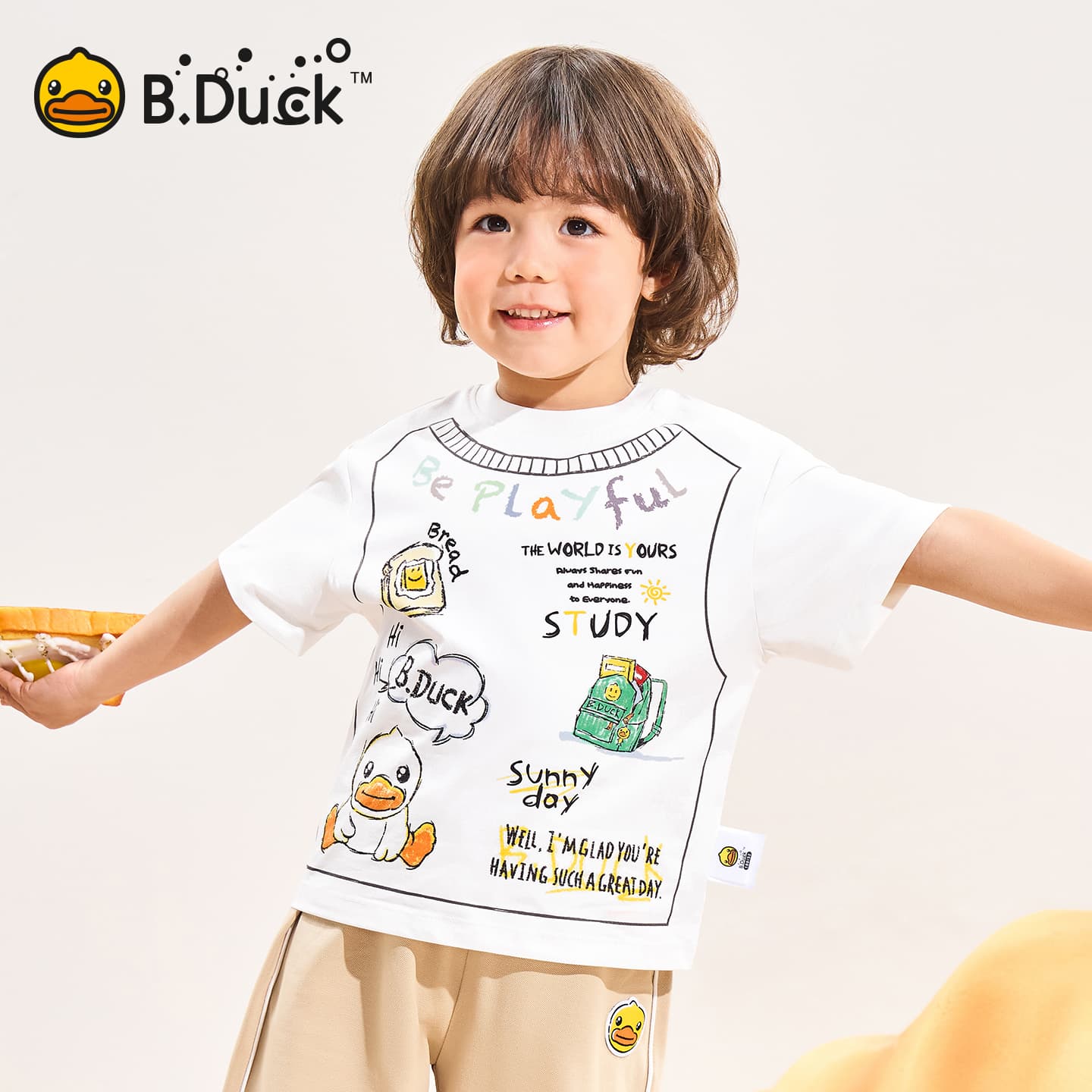 Футболка B.Duck Круглый вырез Короткий рукав T-рубашки Разборный обруч И Лето Подростки - изображение 5