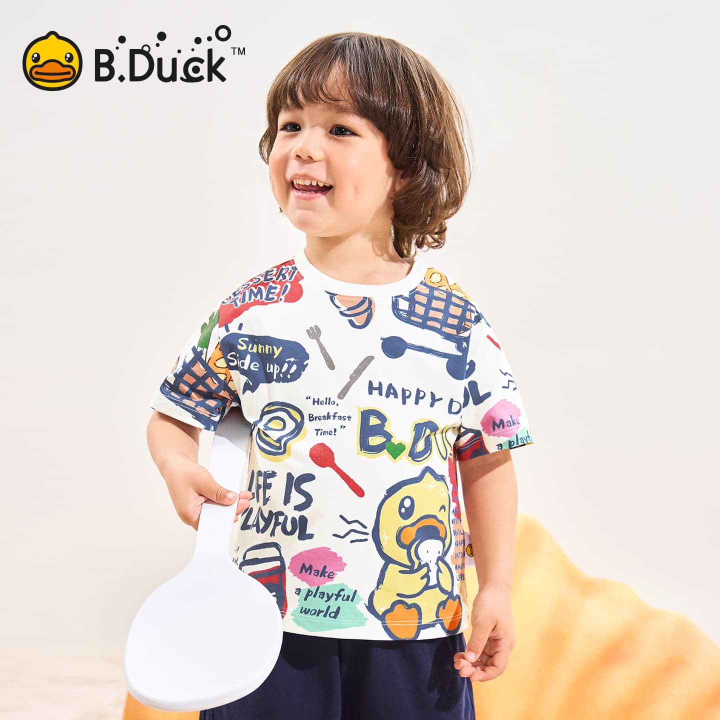 Футболка B.Duck Круглый вырез Короткий рукав T-рубашки Разборный обруч И Лето Подростки - изображение 6