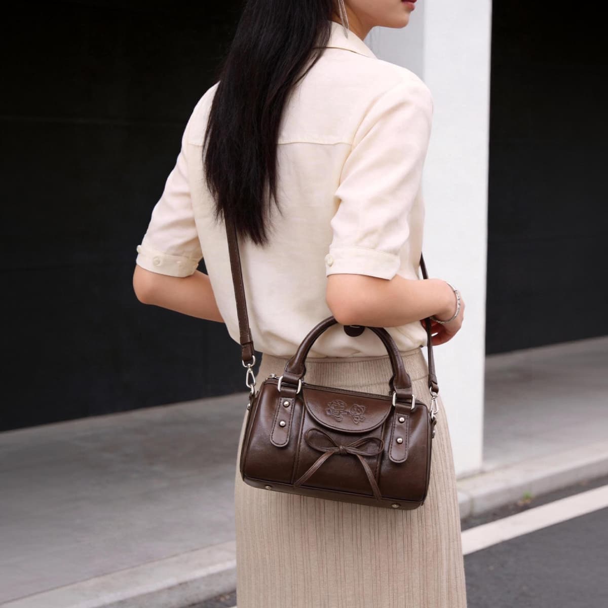 Сумка DoraemonA Artificial Leather One Shoulder Bag Женская Кофейно-Коричневая Белая - изображение 12