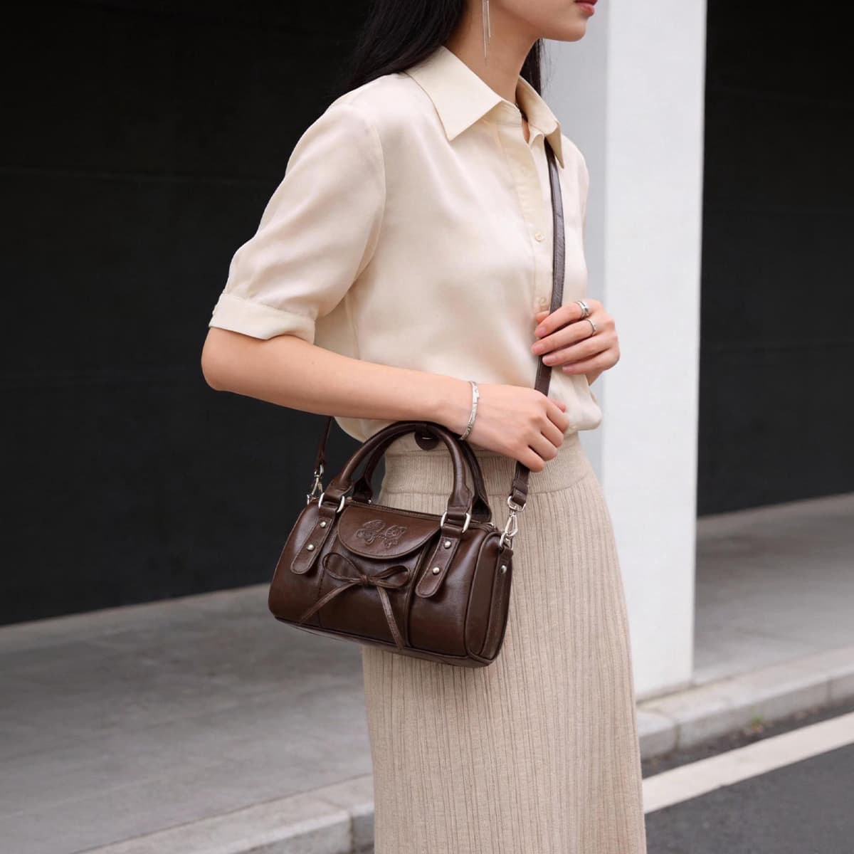 Сумка DoraemonA Artificial Leather One Shoulder Bag Женская Кофейно-Коричневая Белая - изображение 11
