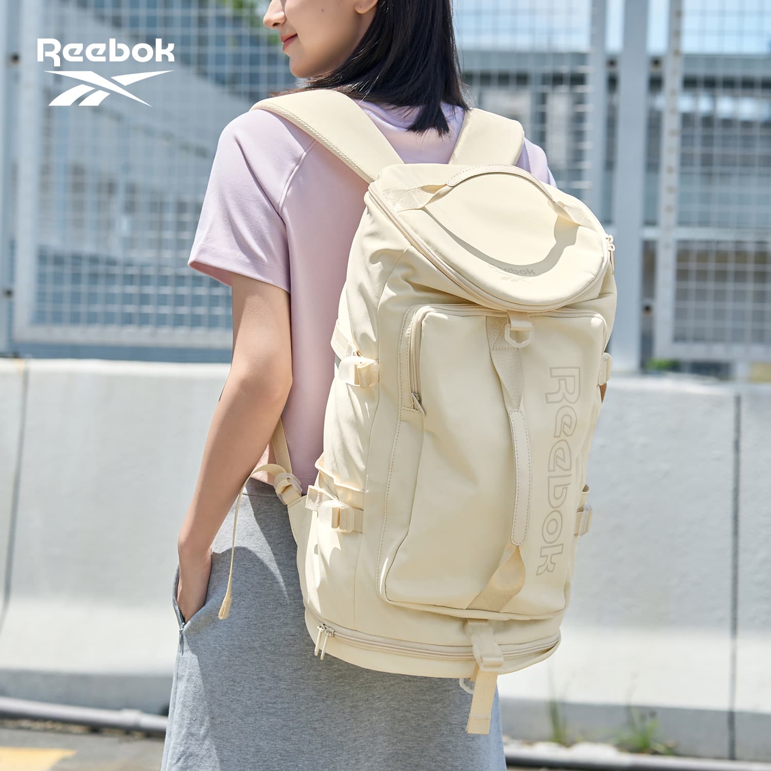 Спортивная сумка REEBOK Ткань Спортивные Сумки Унисекс Кремово-Белый Светло-Розовый - изображение 3