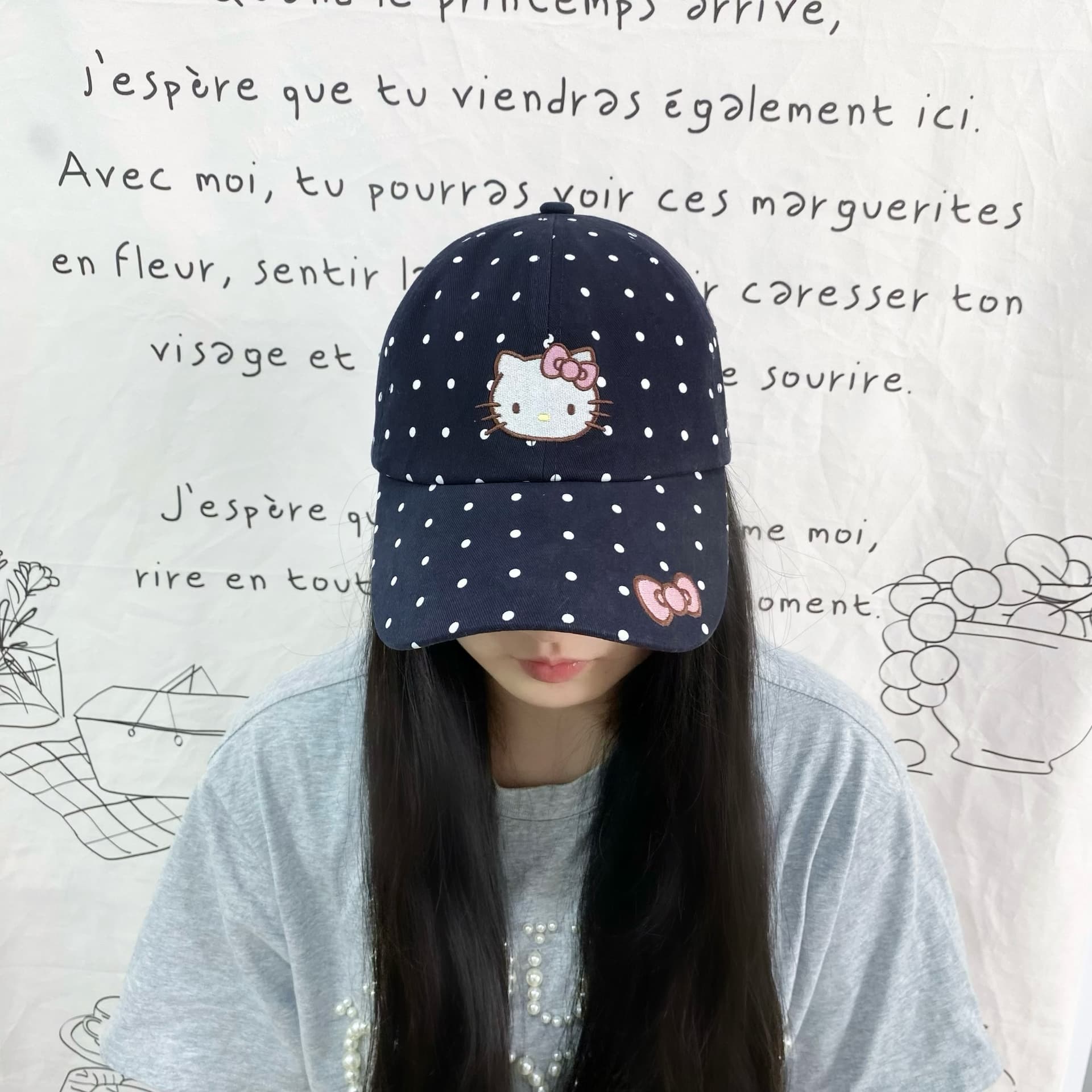 Кепка Sanrio Hello Kitty Милый гороховый узор розовый бант KT кошка вышивка повседневный деловой дорожный солнцезащитный привлекательный 100% хлопок кепки унисекс парный - изображение 2