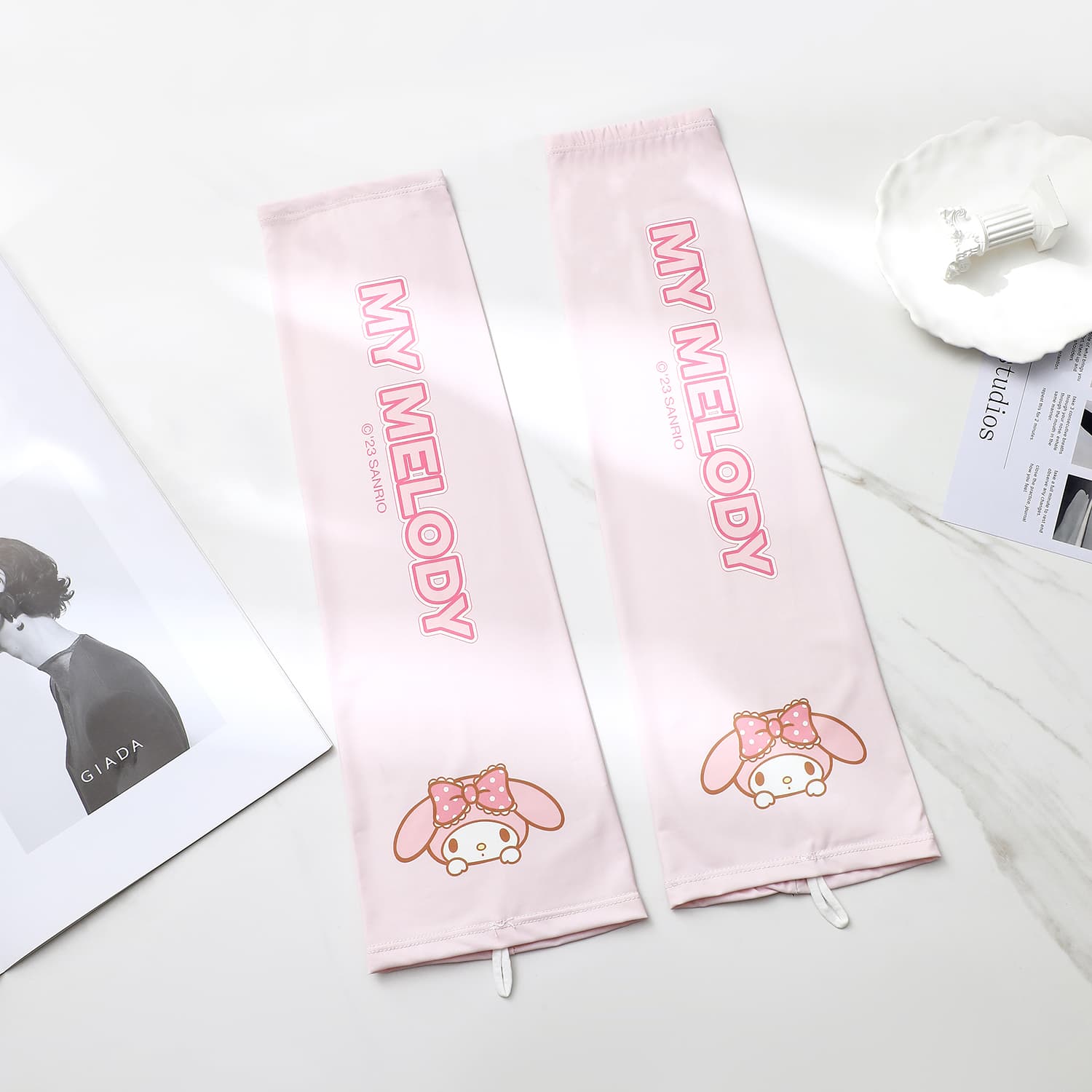 Sanrio My Melody Розовые мультяшные нарукавники с буквами, милые, универсальные, для велоспорта и путешествий, свободные, легкие, дышащие, с UV-защитой, унисекс - изображение 4