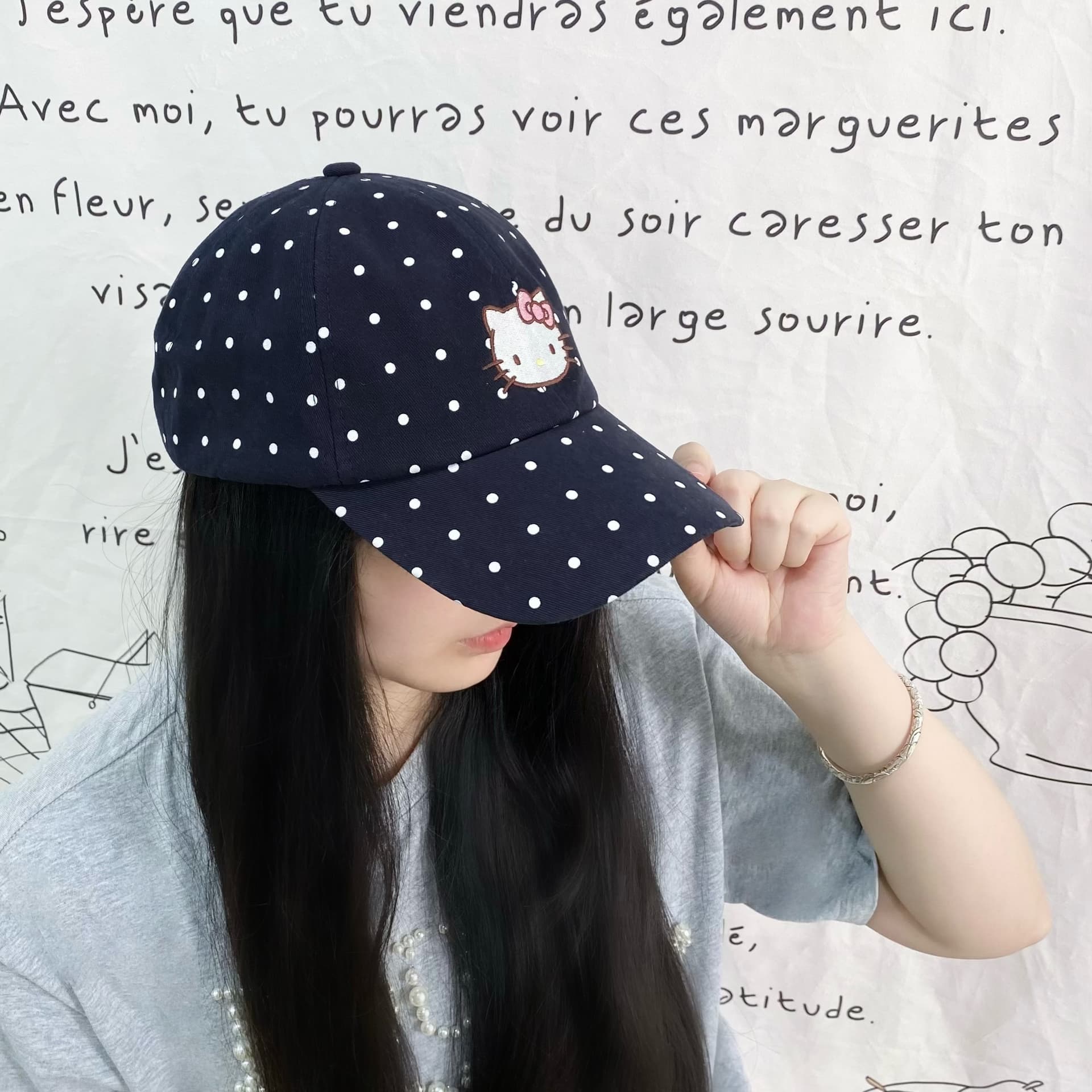 Кепка Sanrio Hello Kitty Милый гороховый узор розовый бант KT кошка вышивка повседневный деловой дорожный солнцезащитный привлекательный 100% хлопок кепки унисекс парный - изображение 3