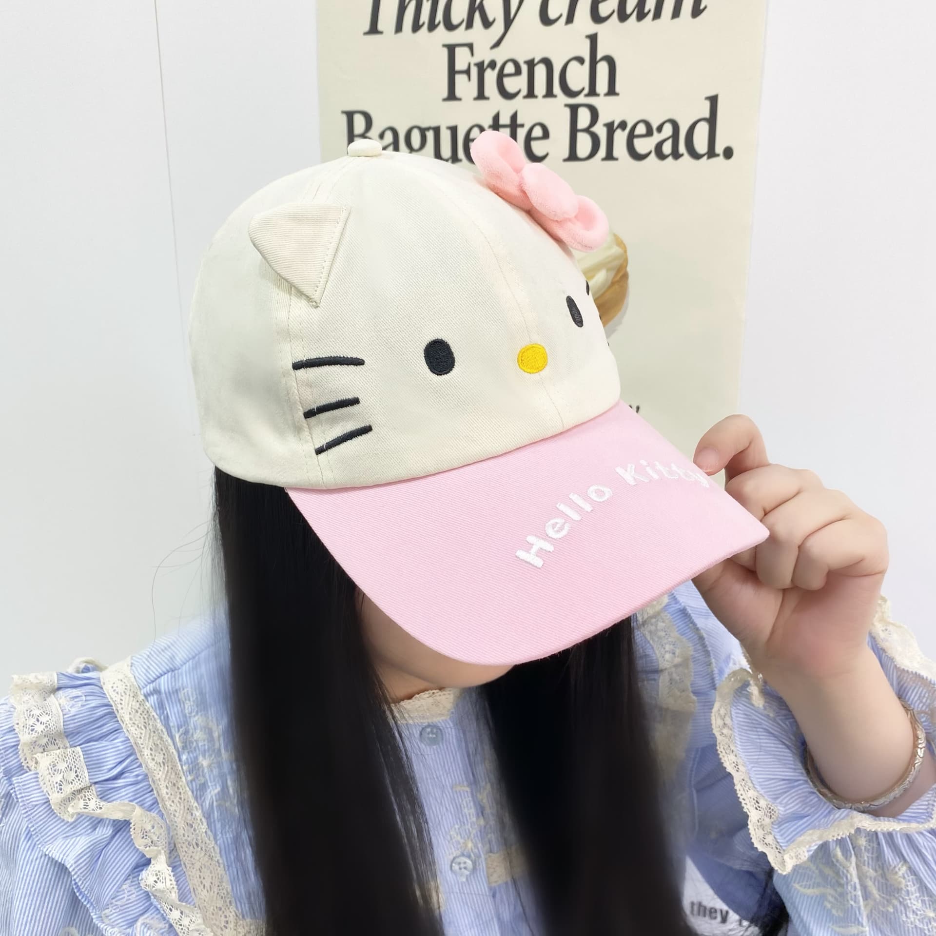Кепка Sanrio Hello Kitty Милая розово-белая вышивка KT бейсболка унисекс солнцезащитная - изображение 3